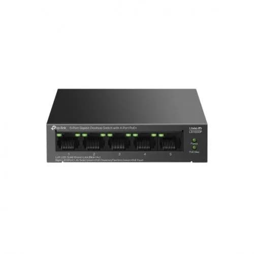 "5-Port Gigabit Desktop Switch with 4-Port PoE+ PORT: 4× Gigabit PoE+ Ports, 1× Gigabit Non-PoE Port SPEC: 802.3af/at, 65 W PoE Power, Desktop Steel Case FEATURE: Extend Mode for 250m PoE Transmitting, PoE Auto Recovery, Plug and Play" — miniatură