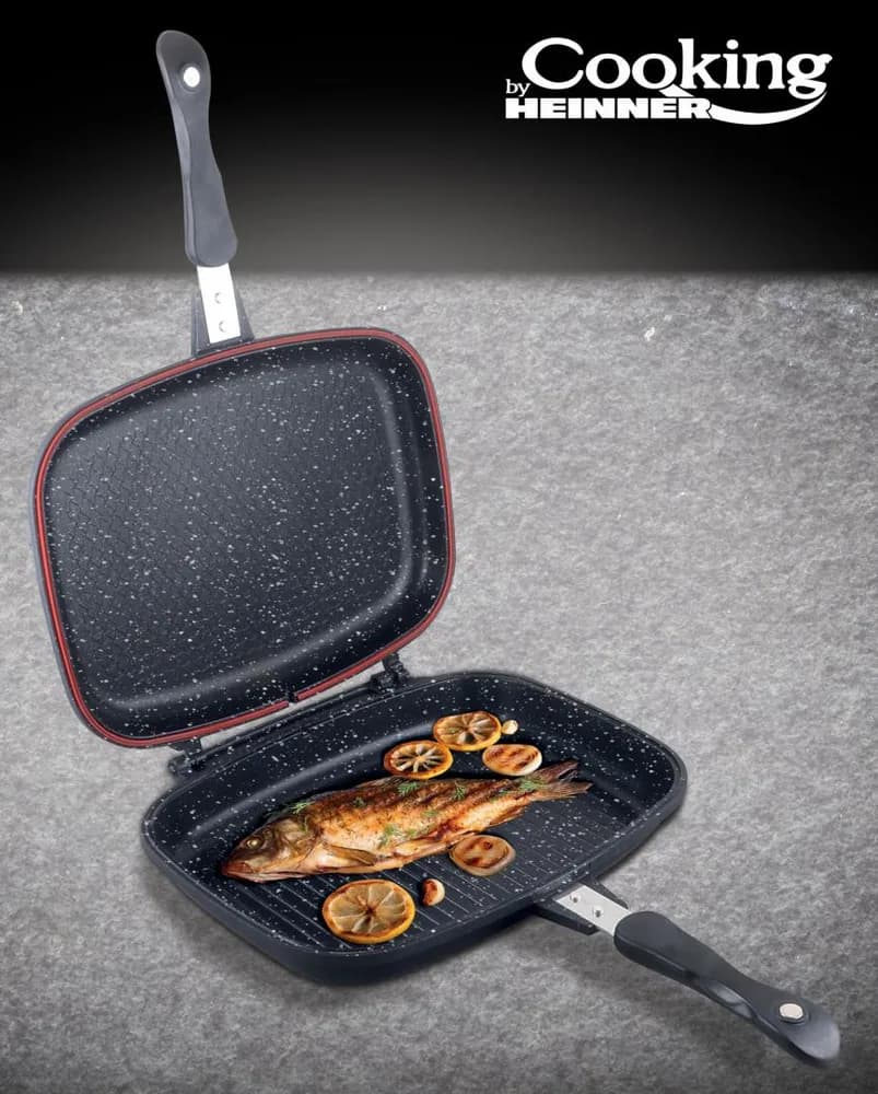 TIGAIE DUBLA DREPTUNGHIULARA TIP GRILL, ALUMINIU, 36x24x7.5 CM,DARK LINE CLASSIC,COOKING BY HEINNER — miniatură