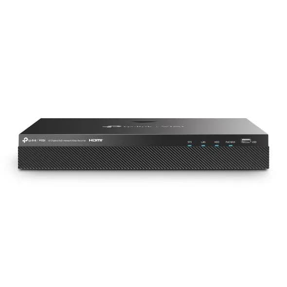 NVR PoE TP-Link VIGI 16 canale 2016H-16MP; 1, RJ-45 10/100/1000 Mbps, 140 W PoE Budget total; maxim 30 W per port, 4K, 2x SATA Interface, max 10TB(neinclus), H.265+/H.265/ H.264+/H.264; ONVIF, CGI, detecție mișcare, linie, intruziune, persoane, vehicule etc.