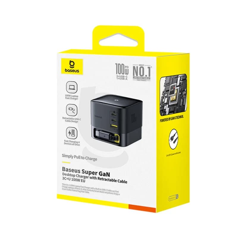 INCARCATOR retea Baseus Super GaN, Quick Charge 100W, 3 x USB Type-C, 1 x USB, negru "P10164001123-00" - 6932172668938 — miniatură