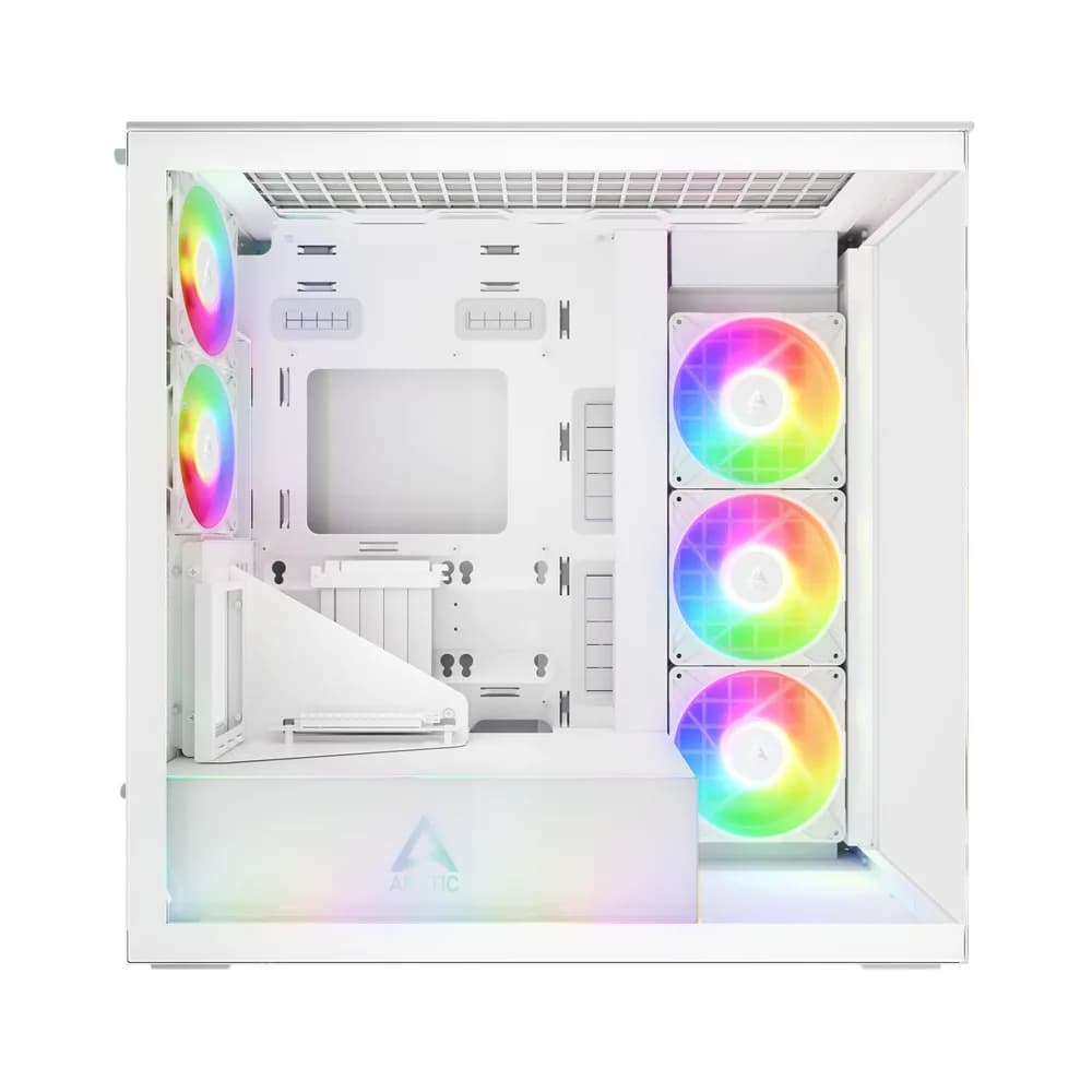 CARCASA Arctic "Xtender VG Wh", mid tower, max 8xfan, 3x P14 Pro R A-RGB si 2x P12 Pro A-RGB instalate, shroud 24 LED ARGB, USB-C x 1, USB 3.2 x 2, audio+mic, 7 sloturi exp, GPU vertical, riser PCIe 4.0, alb, "ACPCC00017A" — miniatură