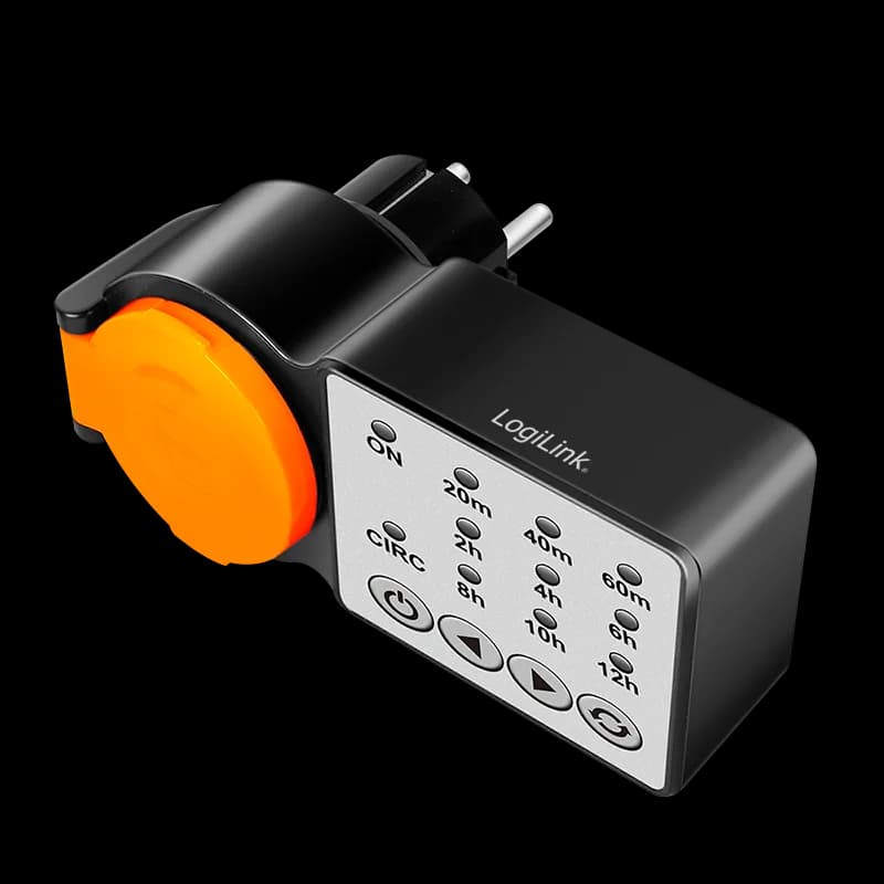 PRELUNGITOR LOGILINK, Schuko x 1, 230 V/16 A, 50 Hz, max. 3500 W, timer, 4 butoane operare, IP44, negru-portocaliu, "ET0015" — miniatură