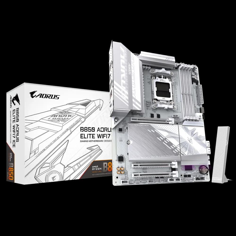 Placa de baza GIGABYTE B850 AORUS ELITE WIFI7 ICE, AM5, DDR5, Wi-Fi, BT, ATX, Alb "B850 A ELITE WF7 ICE" — miniatură
