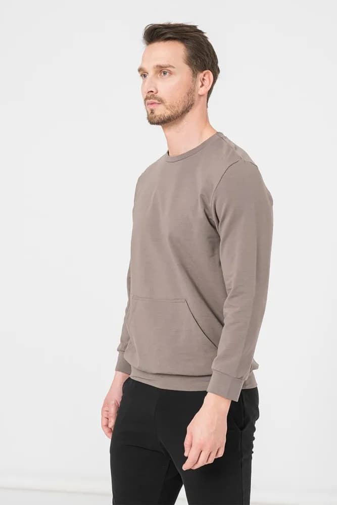 BLUZA COTON CASUAL BARBATI TAUPE-XXL — miniatură