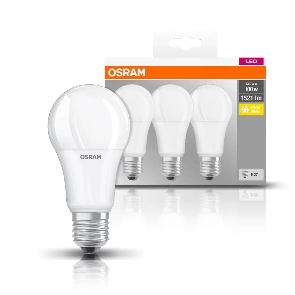 3 Becuri LED Osram Base Classic A, E27, 13W (100W), 1521 lm,luminacalda(2700K) — miniatură