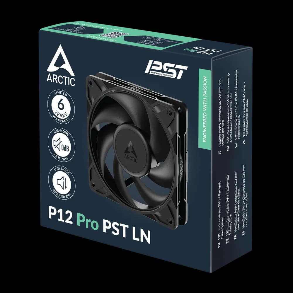 Ventilator Arctic "P12 Pro PST LN", 120mm, 450 - 2000 RPM, FDB, 49 cfm, 4-Pin Fan Plug + 4-Pin Socket, negru, "ACFAN00343A" — miniatură