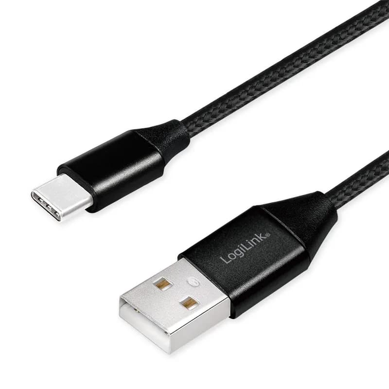 CABLU alimentare si date LOGILINK, pt. smartphone, USB 2.0 (T) la USB 2.0 Type-C (T), 1m, premium, cablu cu impletire din bumbac, negru, "CU0140"