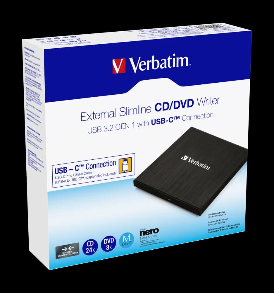 CD/DVD WRITER VERBATIM USB 3.2 + USB-C "43886" — miniatură