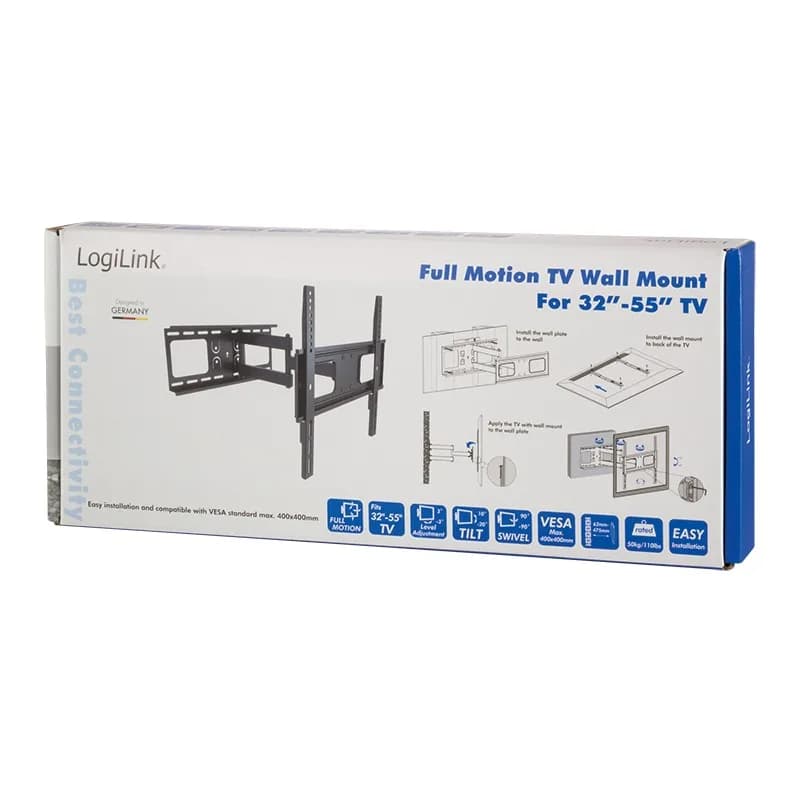 SUPORT de perete LOGILINK, pt 1 TV/monitor plat, diag. max 55 inch, inclinare, pivotare, orizontala, max 50 Kg, "BP0015" — miniatură