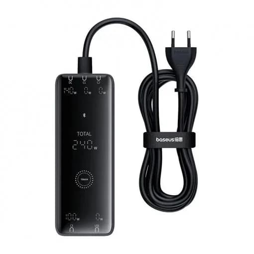 INCARCATOR RETEA Baseus Digital GaN Intelligent, Quick Charge 240W, 1 x AC, 3 x USB Type-C Output 5V/3A, 1 x USB, lungime cablu 1m, negru "P10163901113-00" - 6932172646110