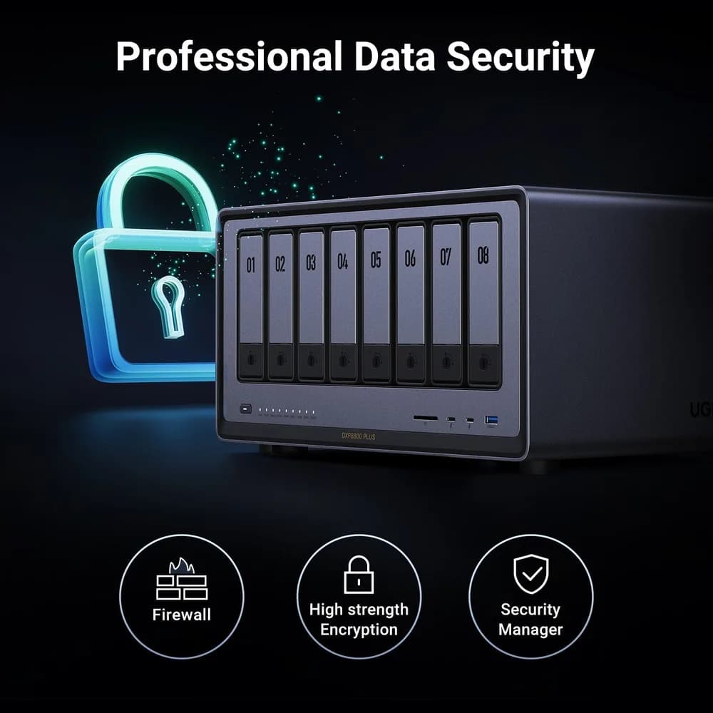 NAS Ugreen "DXP8800Plus", CPU i5 4.40 GHz, RAM DDR5 8Gb max 64Gb, SATA 24Tx6 si M.2 8Tx2, LAN 10Gbx2, 2xThunderbolt4, 2xUSB3, HDMI 2.1 8K, card reader, "35127B" - 6941876267545 — miniatură