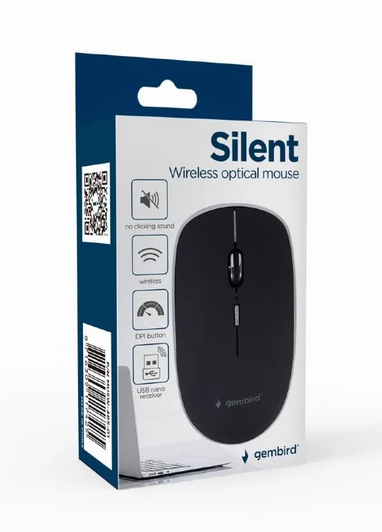MOUSE GEMBIRD, PC sau NB, wireless, 2.4GHz, optic, 1600 dpi, butoane/scroll 4/1, silent, negru, "MUSW-4BS-01" — miniatură