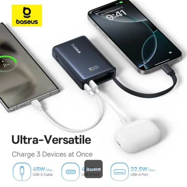 POWER BANK Baseus PicoGo, display, capacitate 10000mAh, 45W, cablu integrat USB Type-C, 1 x USB Type-C, 1 x USB, total 5V/3A, negru, "P10076803123-00" - 6932172678715 — miniatură