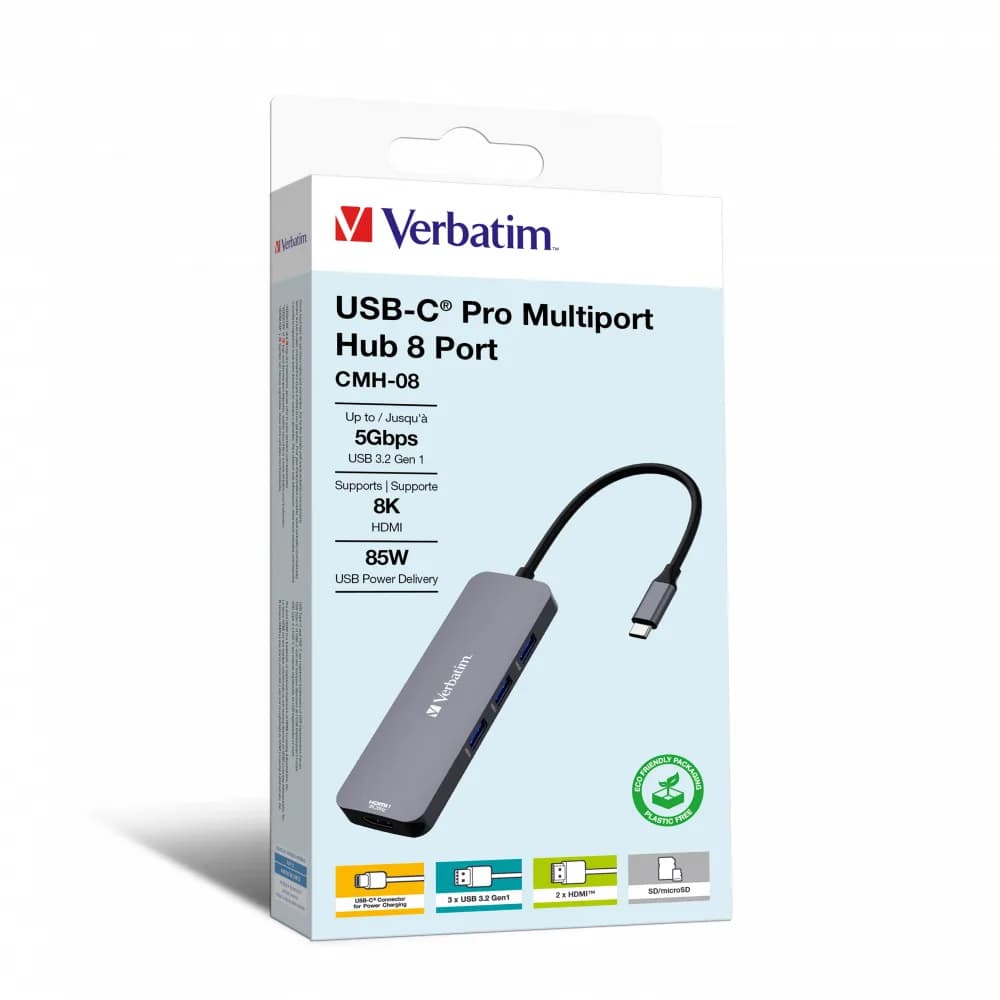 Hub Verbatim USB C PRO MULTIPORT 8 PORT CMH 2 x HDMI, 3 x USB-A 3.2 Gen1, 1 x SD card slot, 1 x microSD card slot, 1 x USB-C PD "32151"