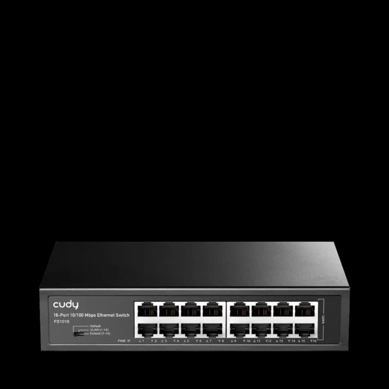 CUDY 16-Port 10/100 Mbps Switch, 16 10/100 Mbps RJ45 Ports, Switch/VLAN/Extend working mode DIP switch, Rack-mountable Steel Case, Power Saving, Plug & Play, Rack-Mount kits included