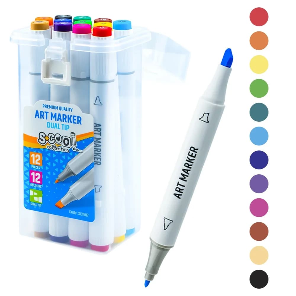 Markere cu 2 capete, 6mm-3mm, 12 cul/set - S-COOL — miniatură