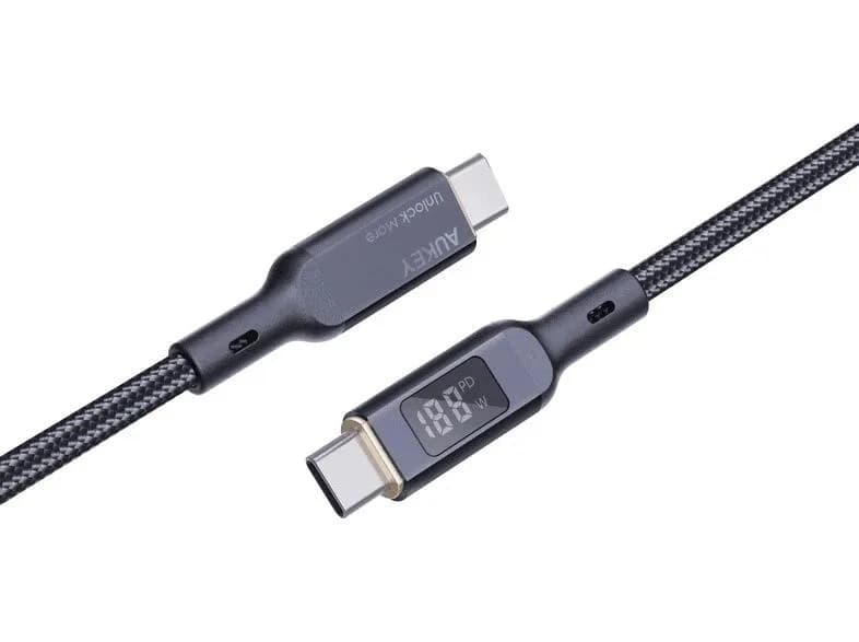 Cablu alimentare si date Aukey, USB Type-C (T) la USB Type-C (T), 1.8m, 480 Mbps, 100W, braided, negru, "LLTSN1041219" -689323785353 — miniatură