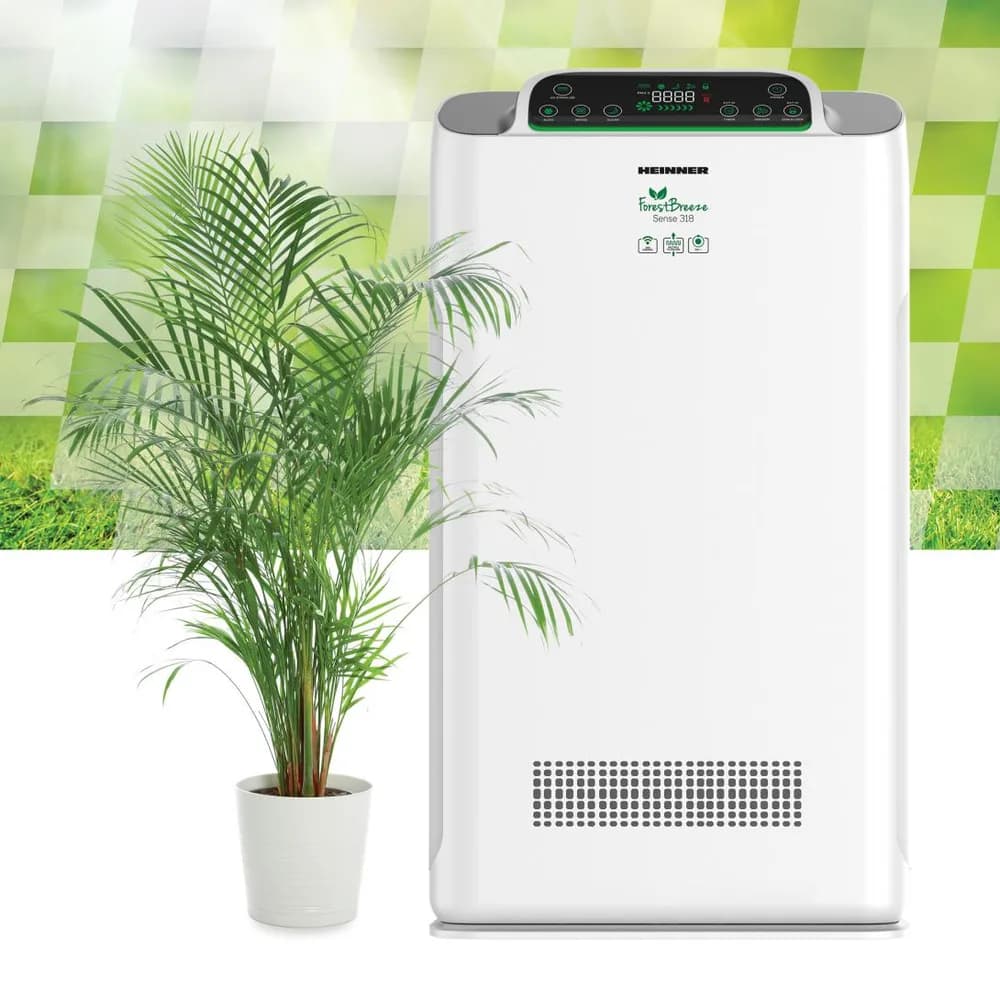 Purificator de aer, arie de acoperire: 38m², CADR (flux de aer): 318m³/h, control tactil cu display, control WIFI, telecomanda, generator de ioni negativi, senzor PM 2.5, display digital PM 2.5, indicator calitate aer – culoare verde/galben,/rosu, lampa UV, filtru compus (include filtru HEPA H11) — miniatură