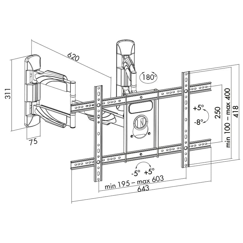 STAND de perete, colt de camera LOGILINK, pt 1 TV/monitor plat, curbat, diag. max 70 inch, inclinare, pivotare, orizontala, max 45 Kg, "BP0047" — miniatură