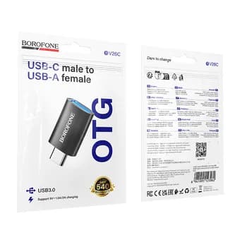 ADAPTOR Borofone "BV26C", USB 3.0 (M) to USB Type-C (T), corp metalic, negru "6941991123962" — miniatură