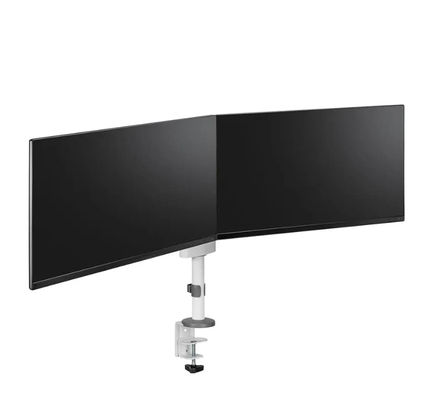 Brat dublu monitor Neomounts DS60-425WH2; pentru display-uri cu diagonale 17"-27", sistem de prindere VESA 75x75~100x100, greutate maxima suportata 8 - per ecrankg, tilt +90°, -30°, swivel +90°, -90°, rotate +360°, distanta fata de perete 128-460mm; inaltime reglabila manual 295-607mm; culoare alb — miniatură