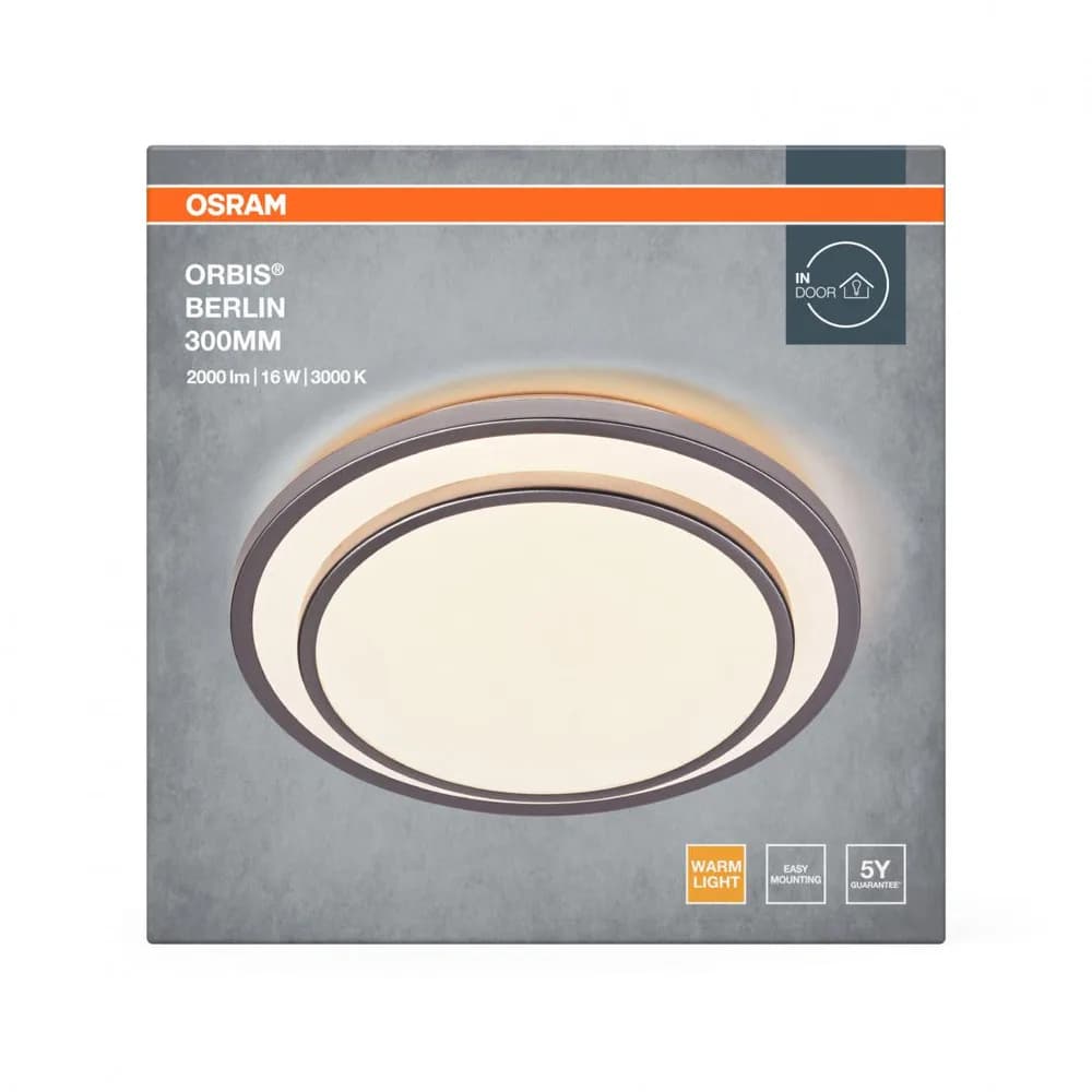 Plafoniera LED OSRAM Orbis Berlin 300, 16W, 2000 lm, lumina calda(3000K), IP20, Ø30cm, metal/plastic, Argintiu
