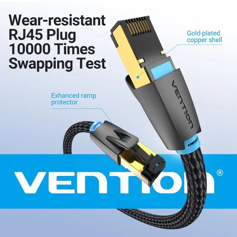 Patch cord SFTP Vention, Cat. 8, RJ-45 (T) la RJ-45 (T), 1m, AWG 30, 40Gbps, ecranat, conectori auriti, negru, "IKGBF" - 6922794749634 — miniatură