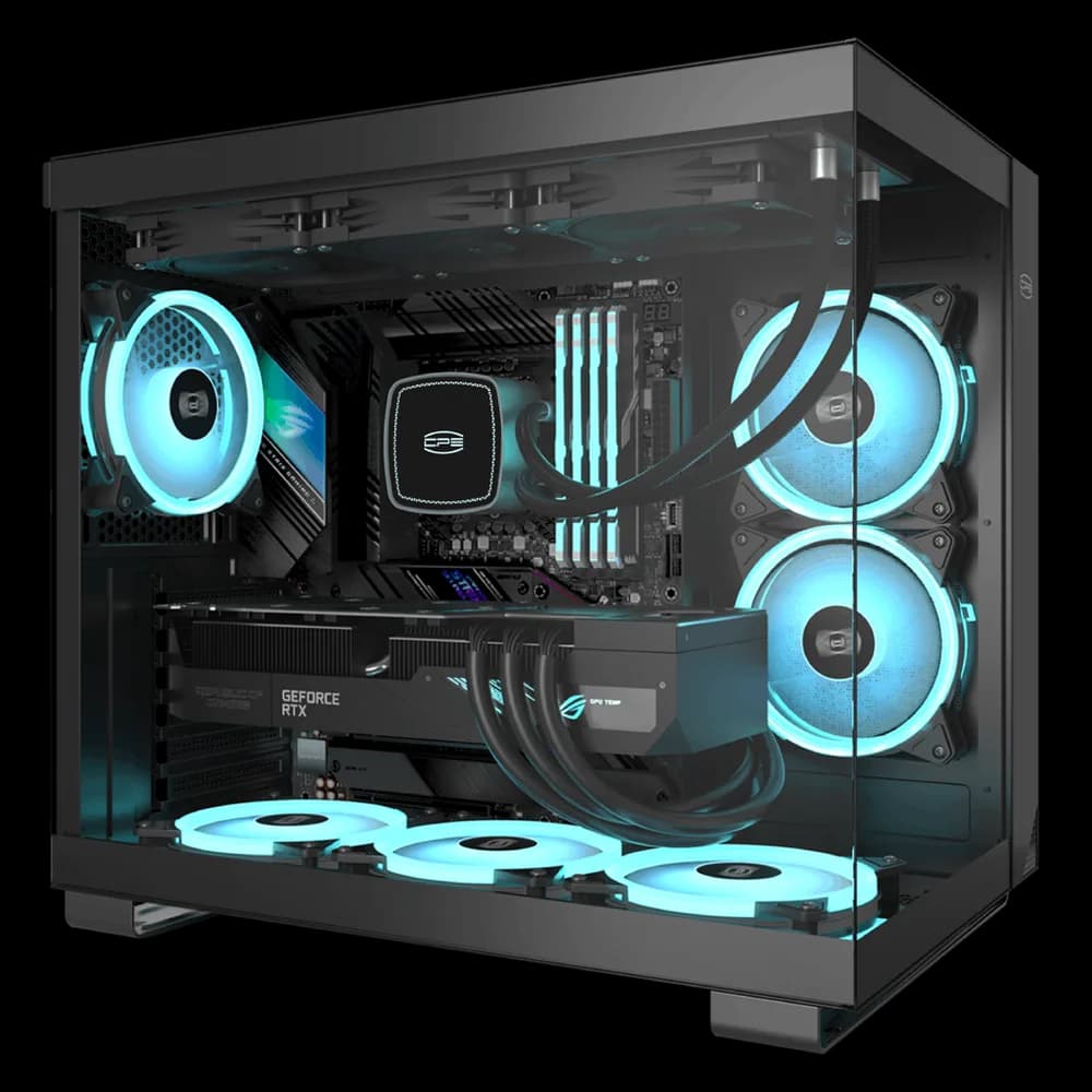 CARCASA PCCOOLER, Middle Tower, ATX, fara sursa, sticla securizata, 6 ventilatoare incluse, iluminare ARGB, alb, USB 3.2 gen 1 x 2, USB Type-C x 2, mic, audio, "C3 T500 ARGB BK" — miniatură