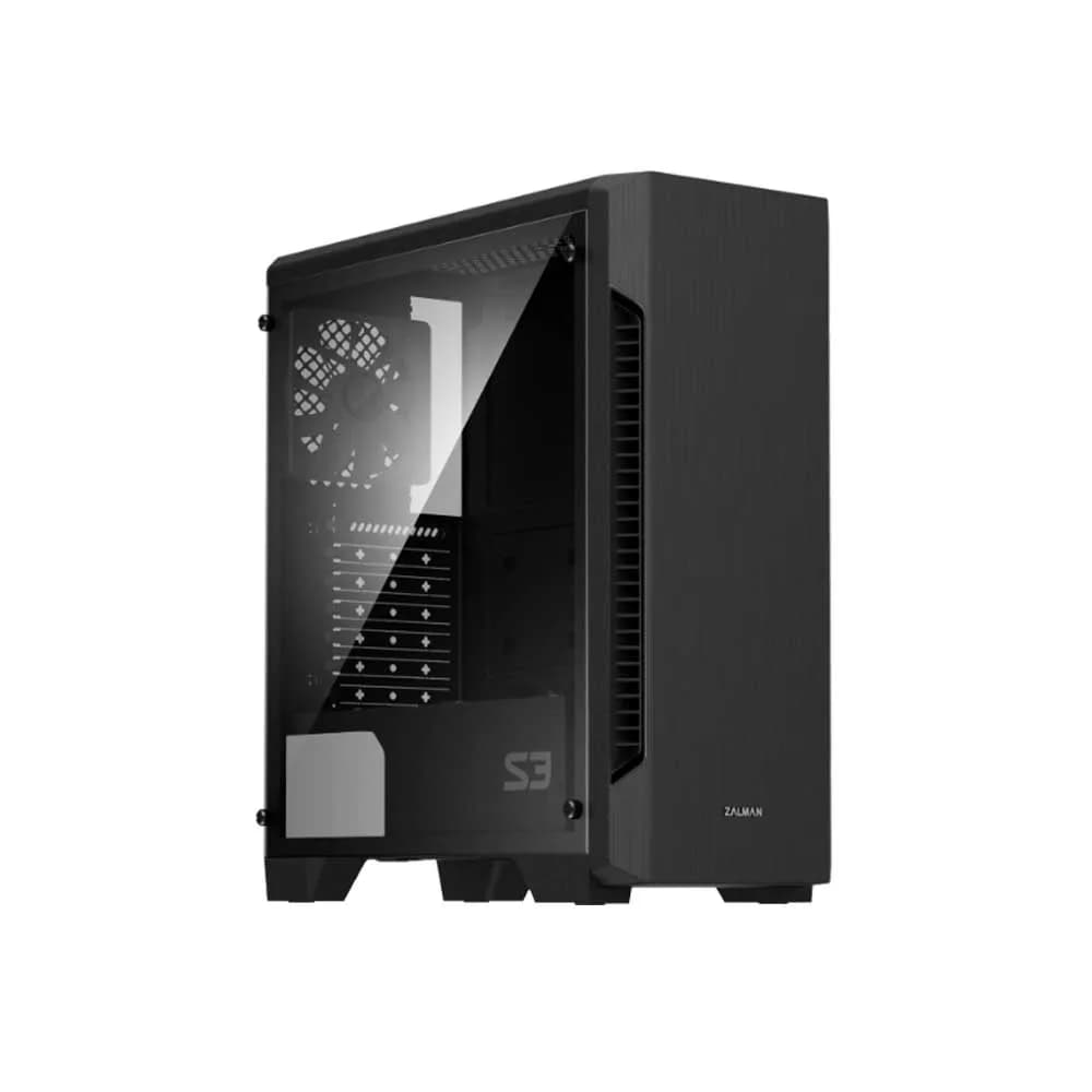 CARCASA Zalman "S3", middle tower, gaming, fara sursa, suporta 8xfan, 1xfan inclus, PSU shroud, USB 3.1 gen1 x 1, USB 2.0 x 2, audio+mic, 7 sloturi expansiune, negru, "S3"