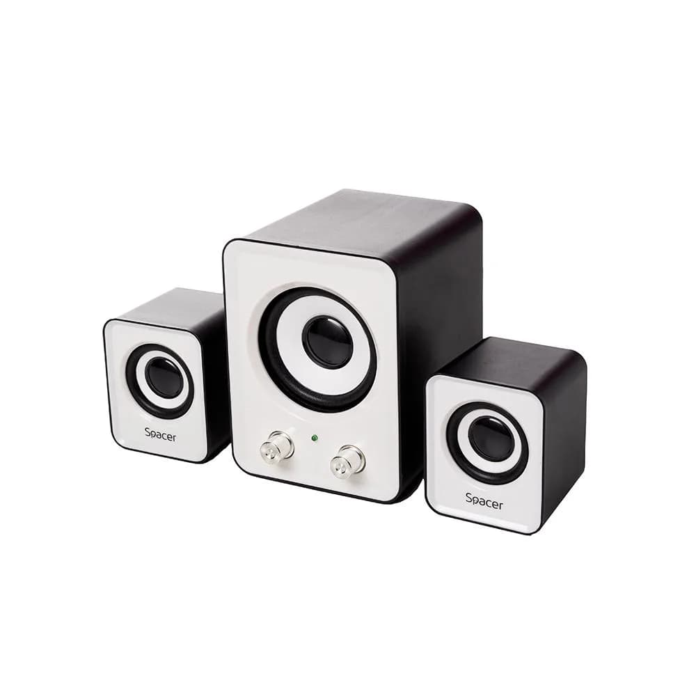 Boxe Spacer SPB-807 2.1, 11W RMS, cu fir, alimentare USB, conector audio USB 2.0, putere sateliti 2x3W, alb si negru — miniatură