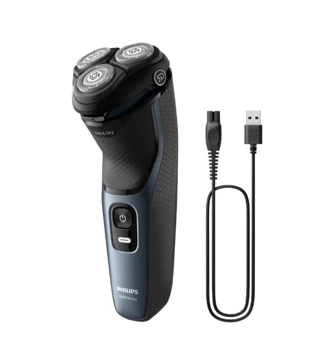 Aparat de ras PHILIPS Shaver Seria 3000 S3144/00, Barbierit umed şi uscat, Fara fir, Capete 5D pivotante si flexibile, Lame autoascutire, 60 min, Capac de protectie, Albastru intens, L x A x I (mm) 140x80x190 — miniatură