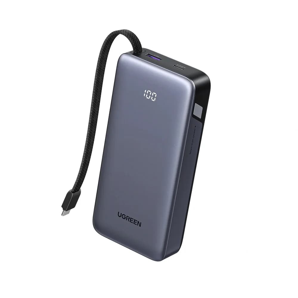 POWER BANK Ugreen "PB536", 20000mAh, 45W PD3.0, 1 x USB, 1 x USB Type-C, 1 x USB Type-C cablu integrat, display, gri, "55988B"