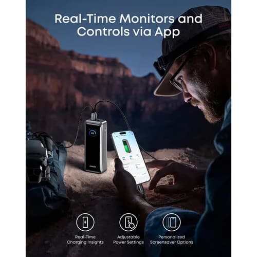POWER BANK Anker "Prime" 26.250 mAh, 300W PowerIQ 4.0, 2 x USB-C, 1 x USB-A, afisaj LED, conectare Bluetooth, control prin app, 600, gri, "A110AH11" - 194644239299 — miniatură