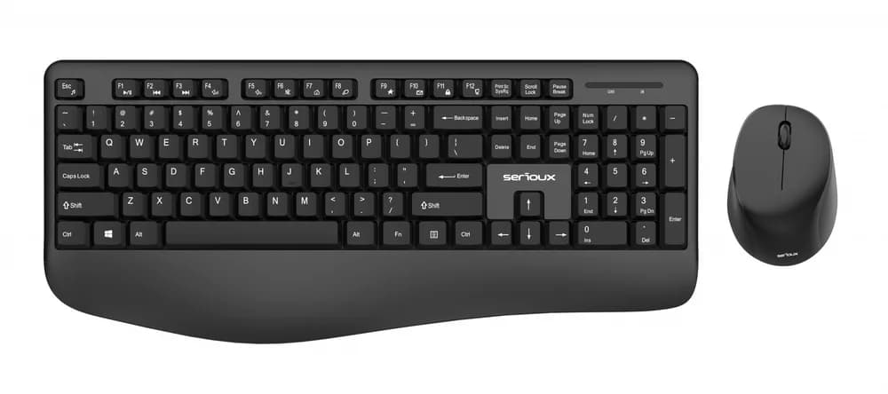 Kit tastatura + mouse Serioux NK9810WR, wireless 2.4GHz, US layout, multimedia, mouse optic 1200dpi, negru, USB, nano receiver