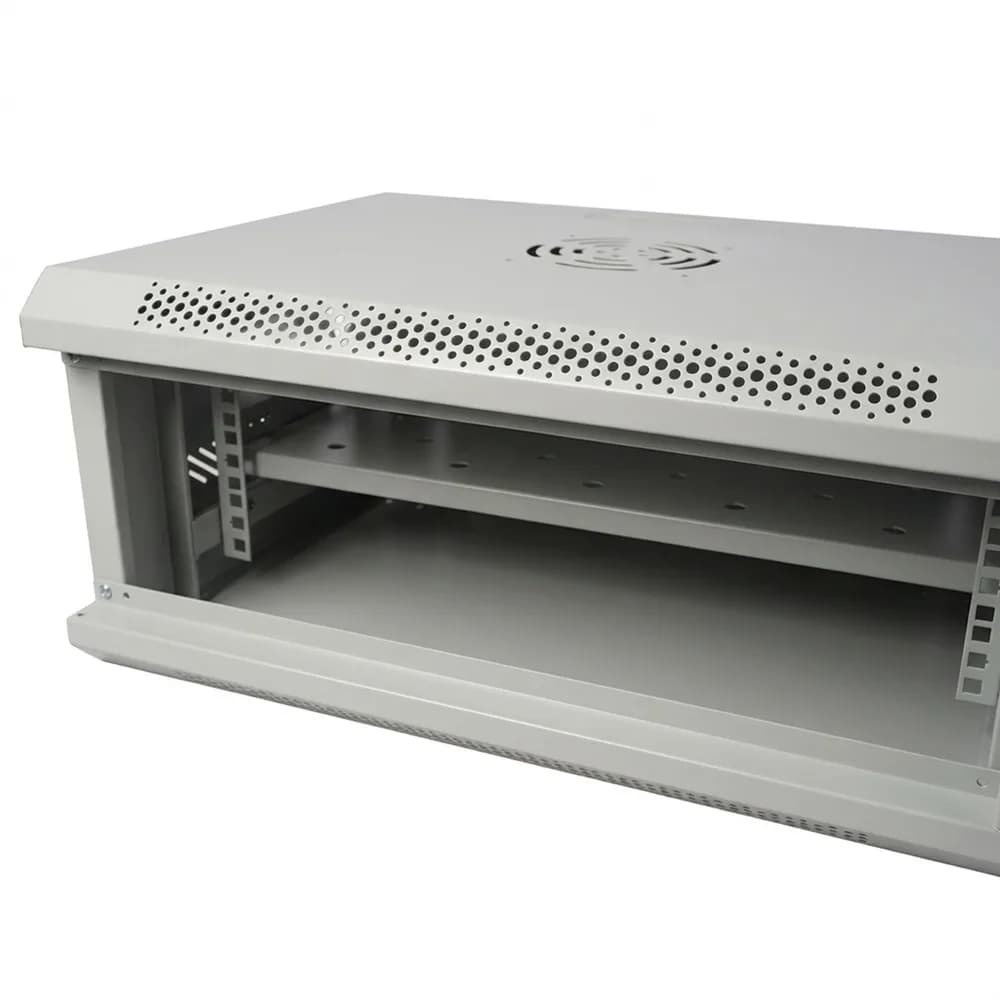 CABINET 19" SPACER 4U 500x450mm, fixare pe perete, Flatpack (dezasamblat), Grey, usa sticla cu blocare, panouri detasabile, otel 1mm, sarcina maxima 25Kg, contine un raft, "SPCW-4U-450-GR-02" — miniatură