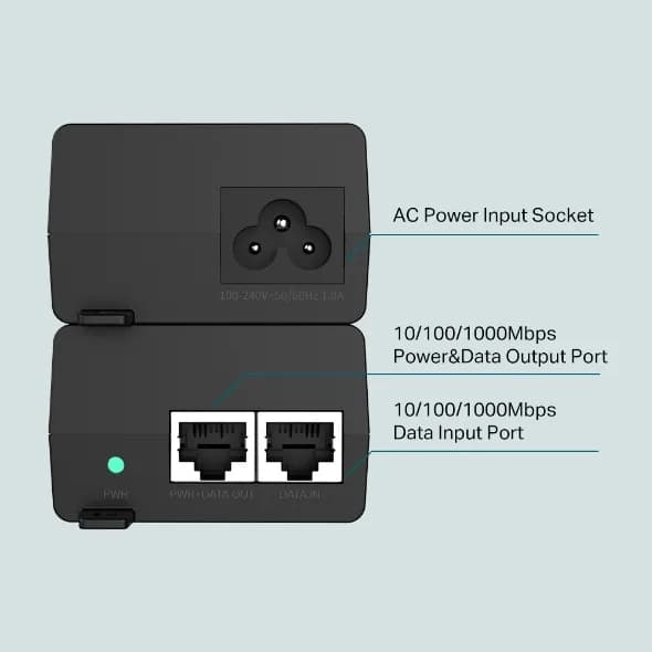 INJECTOR PoE+ TP-LINK 2 porturi Gigabit, compatibil IEEE 802.3af/at 30W maxim 100M, carcasa plastic, "PoE160S" — miniatură