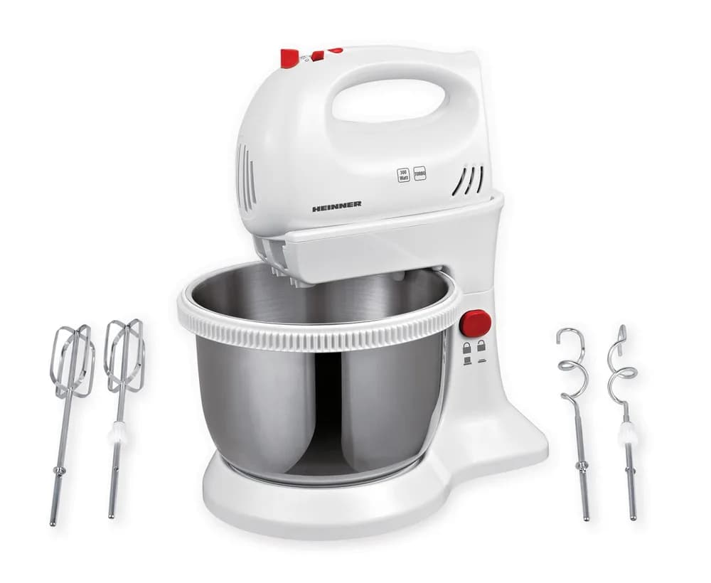 Mixer cu bol Heinner HMBR-300W, Bol rotativ din inox, capacitate: 3.4 L putere: 300W, 5 viteze+Turbo, buton de blocare, accesorii: palete pentru framantare si teluri din inox — miniatură