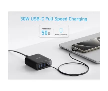 Alimentator retea Anker, max. 30W/port, 3 x USB-C, 3 x USB-A, negru, "A2154G11" - 0194644173500 — miniatură