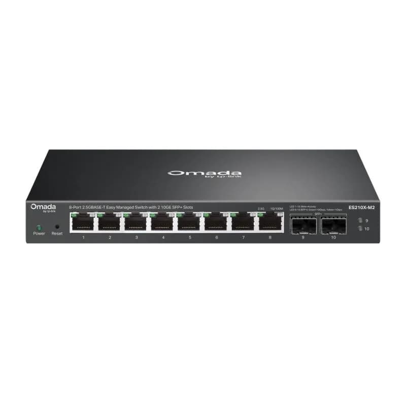 Omada 8-Port 2.5GBASE-T Easy Managed Switch with 2 10GE SFP+ Slots PORT: 8× 2.5G RJ45 Ports,2× 10G SFP+ Slots SPEC: Desktop Steel Case and Fanless FEATURE: Centralized Management by Omada SDN Controller, Omada App. Flow Control, Loopback Detection, Port Isolation, Port Mirroring, LAG, VLAN, IGMP