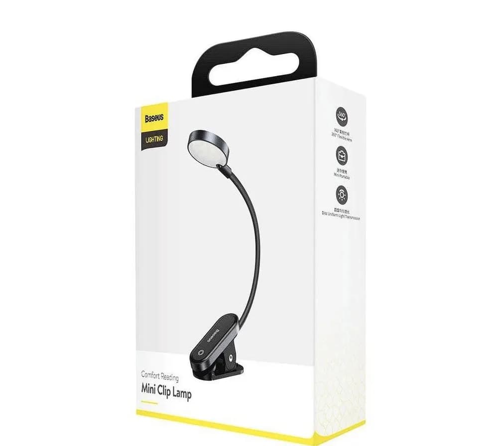 Lampa pentru citit Baseus Comfort, LED, 3 trepte intensitate luminoasa, acumulator 400mAh, culoare argintiu — miniatură