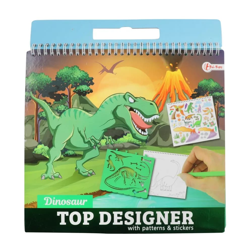 Carnetel de desen cu stickere si sabloane, Dinozauri - Toi-Toys — miniatură