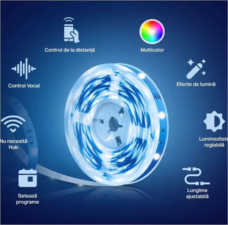 TP-Link Tapo L900-10 Smart light strip kit, 16 milioane culori, 2 x 5m, dimensiuni: 5000 × 10 × 1.6 mm fiecare, Wi-Fi Protocol: IEEE 802.11b/g/n, Frecventa: 2.4 GHz, intensitate reglabila. — miniatură