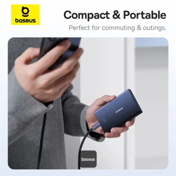 POWER BANK Baseus PicoGo, display, capacitate 10000mAh, 20W, 2 x USB Type-C, 1 x USB, total 5V/3A, include cablu Type-C to Type-C 60W lungime 30cm, negru, "P10076801123-00" - 6932172670856 — miniatură