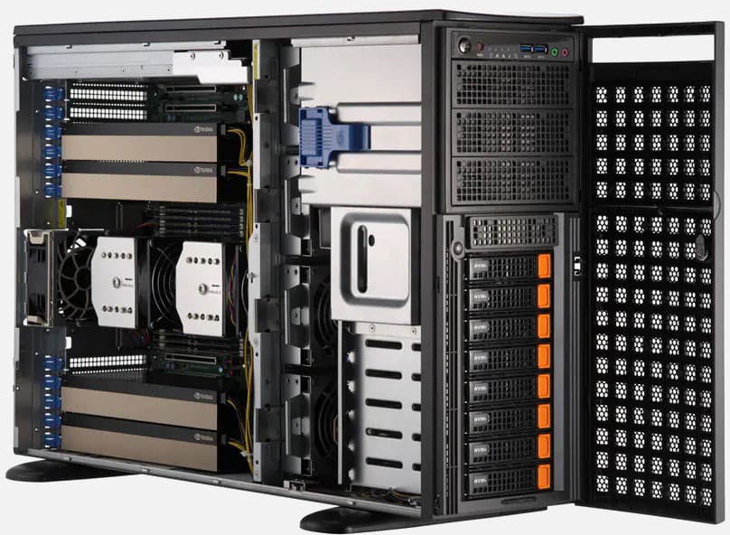 Supermicro 741GE-TNRT — server GPU 4U, 2× Intel Xeon Scalable, până la 4 GPU, 8 bay-uri