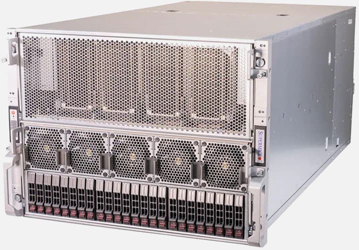Supermicro 821GE-TNHR — server GPU 8U, 2× Intel Xeon Scalable, până la 8 GPU, 24 bay-uri