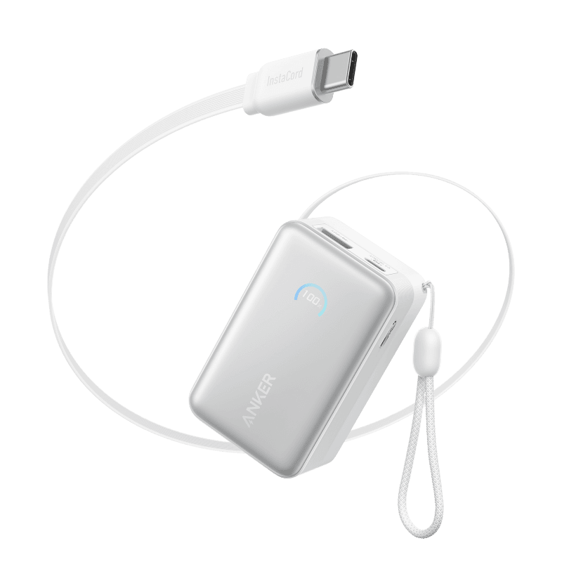 Acumulator extern Anker Nano 10K 45W cablu USB-C retractabil Alb