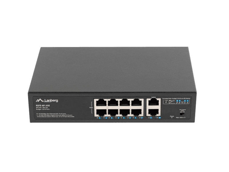 Switch  8x 100 Mb PoE+ / 2x 1 Gb, fara management, rack 10"/19", Gigabit Ethernet, 120W