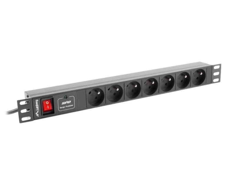 Unitate distributie alimentare PDU 19", 1U, 10A, 7 prize , negru, C14