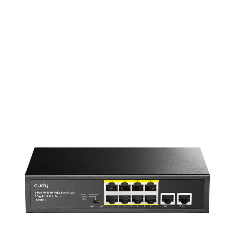 CUDY 8-Port 10/100M PSE RJ-45 +2 RJ45 10/100/1000M Uplink Port Unmanaged PoE+ Switch,CCTV/VLAN/Watchdog ON/OFF Switch(New version), long distance:250M at CCTV mode. Support PD Alive Function, ±4 KV Surge Protection, 802.3af/at standard, Alternative 1/2(+),3/6(-), Steel Case,Watchdog, 120W