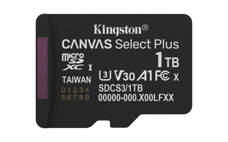 Card de memorie Kingston Canvas Select Plus Gen3 Micro-SDXC, 1 TB, Clasa 10